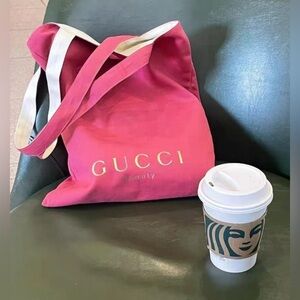 Gucci BEAUTY Counter Reversible Tote Bag BERRY PINK/BEIGE - New!